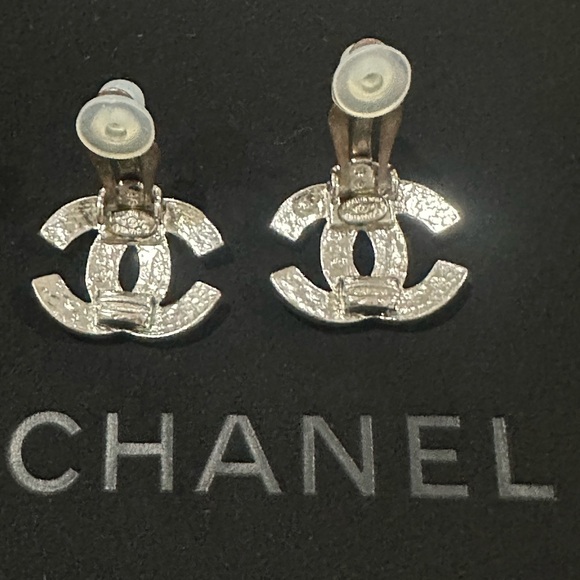 CHANEL Silver Logo Earrings